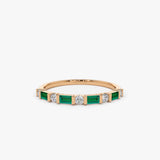 14k Emerald Baguette and Diamond Stackable Wedding Ring 14K Rose Gold Ferkos Fine Jewelry