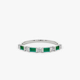 14k Emerald Baguette and Diamond Stackable Wedding Ring 14K White Gold Ferkos Fine Jewelry