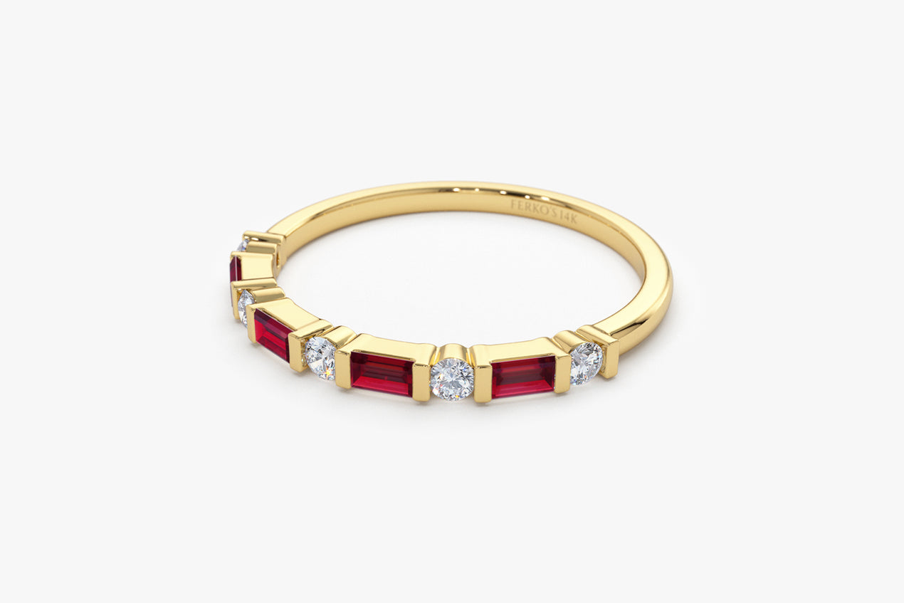 Colored Baguette Ring / 14 K Gold Rings Unique Ruby Stackable outlet Rings / 14 K Gold Minimalist Diamond Rings