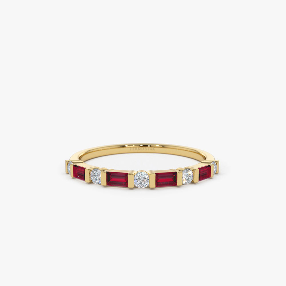 14K Ruby Baguette and Diamond Stackable Wedding Ring 14K White Gold / 3