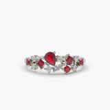 14k Ruby and Diamond Mixed Shape Cluster Ring 14K White Gold Ferkos Fine Jewelry