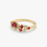 14k Ruby and Diamond Mixed Shape Cluster Ring  Ferkos Fine Jewelry