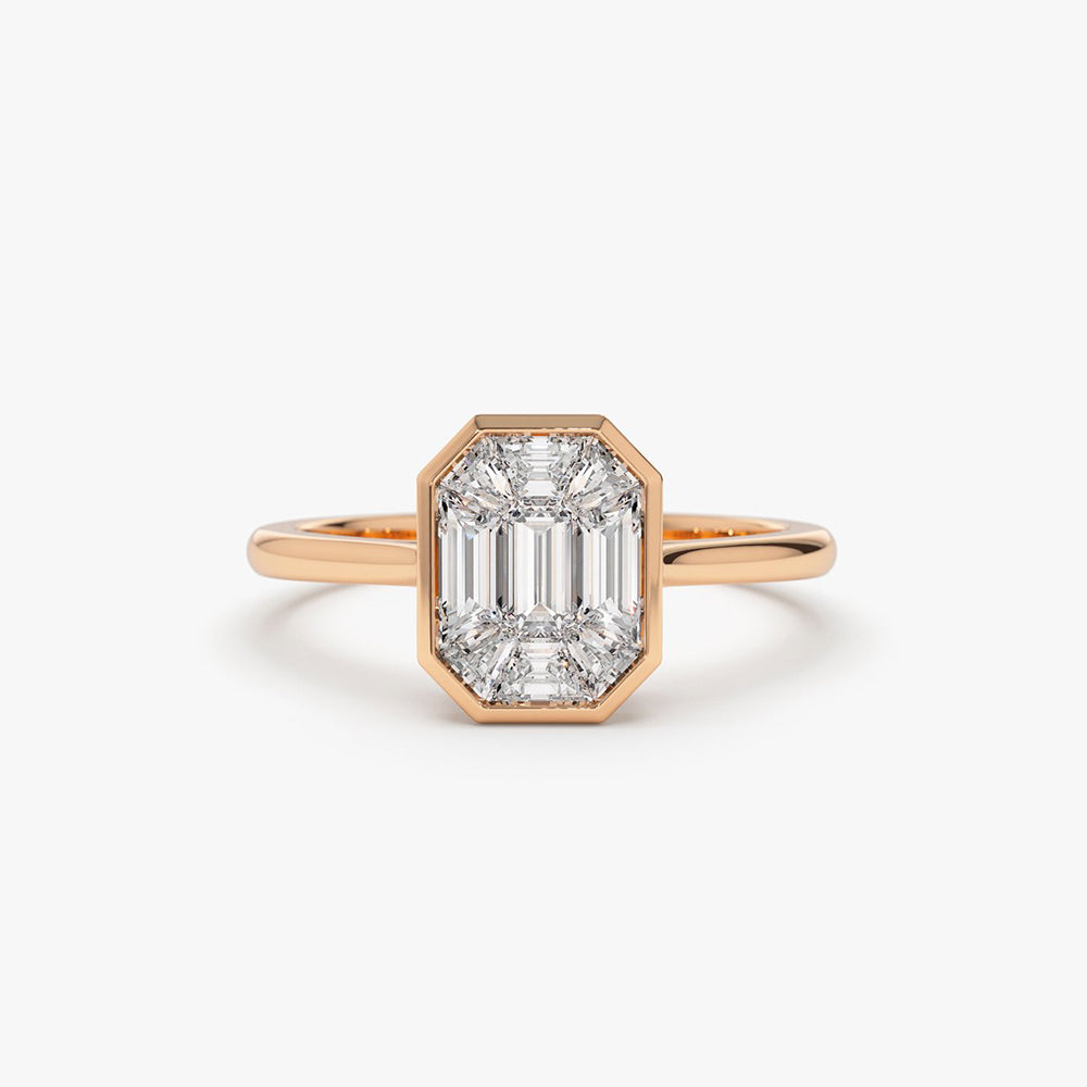 14K Emerald Cut Illusion Mosaic Solitaire Engagement Ring 14K Emerald Cut Illusion Mosaic Solitaire Engagement Ring