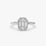 14k Emerald Cut Illusion Mosaic Solitaire Engagement Ring 14K White Gold Ferkos Fine Jewelry