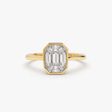 14k Emerald Cut Illusion Mosaic Solitaire Engagement Ring 14K Gold Ferkos Fine Jewelry