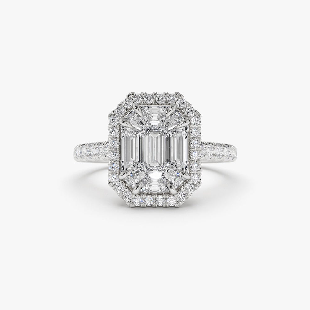 14k Emerald Cut Illusion Halo Setting Engagement Ring 14K White Gold Ferkos Fine Jewelry