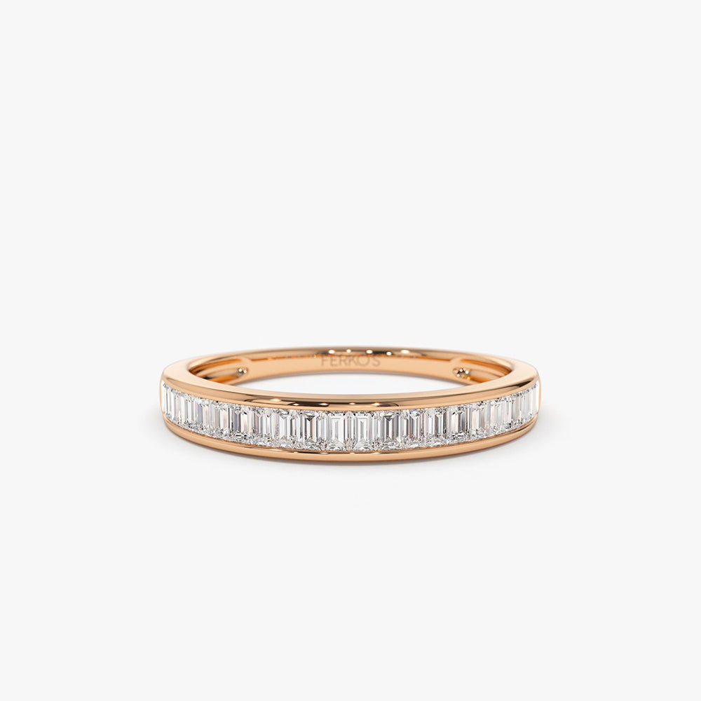 14k 3MM Baguette Diamond Channel Setting Ring 14K Rose Gold Ferkos Fine Jewelry