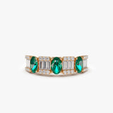 14K Baguette & Round Diamond with Genuine Emerald Ring 14K Rose Gold Ferkos Fine Jewelry
