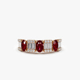 14K Baguette & Round Diamond with Genuine Ruby Ring 14K Rose Gold Ferkos Fine Jewelry