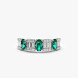 14K Baguette & Round Diamond with Genuine Emerald Ring 14K White Gold Ferkos Fine Jewelry