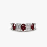 14K Baguette & Round Diamond with Genuine Ruby Ring 14K White Gold Ferkos Fine Jewelry