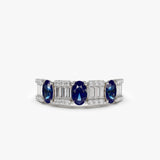 14K Baguette & Round Diamond with Genuine Sapphire Ring 14K White Gold Ferkos Fine Jewelry