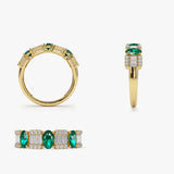 14K Baguette & Round Diamond with Genuine Emerald Ring  Ferkos Fine Jewelry