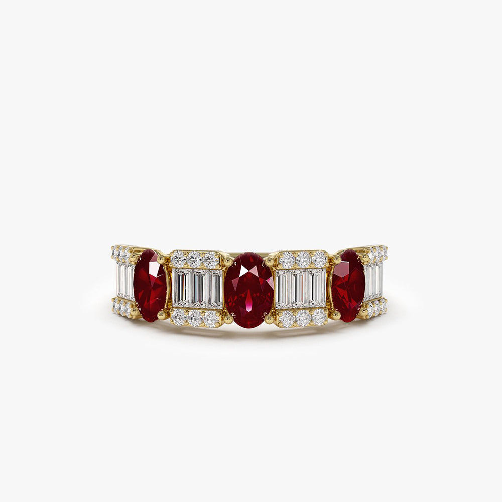 14K Baguette & Round Diamond with Genuine Ruby Ring 14K Gold Ferkos Fine Jewelry