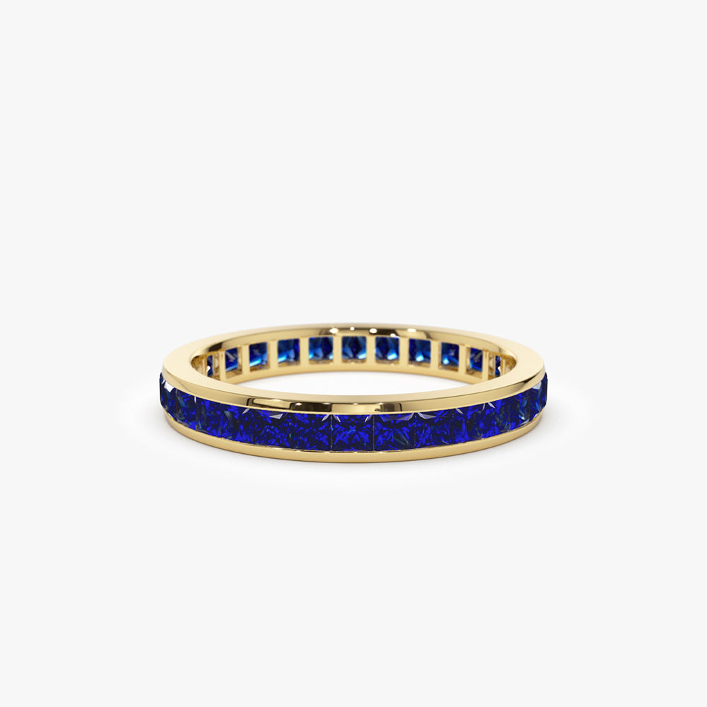 14k Gold Full Eternity Princess Cut Sapphire Ring 14K Gold Ferkos Fine Jewelry