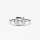 14k East West Illusion Setting Emerald Pie Cut Diamond Ring 14K White Gold Ferkos Fine Jewelry