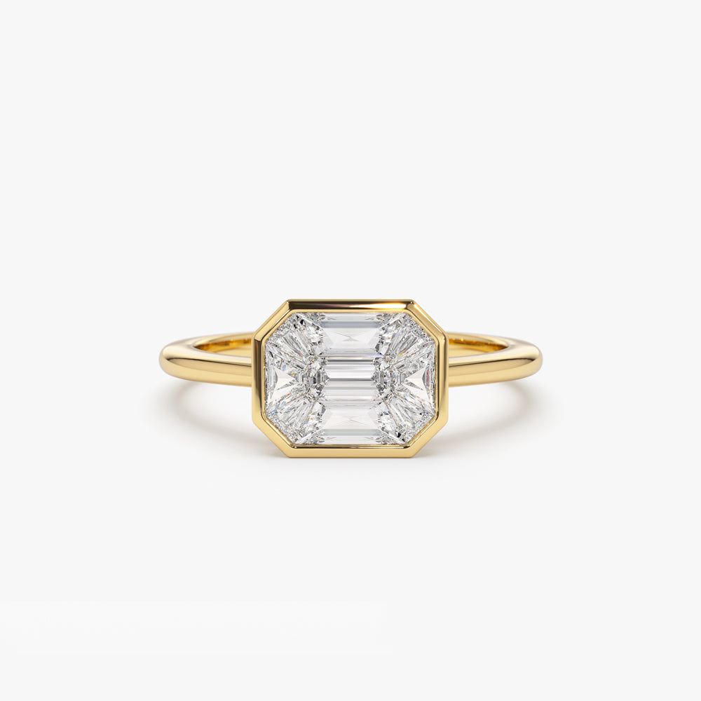14k East West Illusion Setting Emerald Pie Cut Diamond Ring 14K Gold Ferkos Fine Jewelry