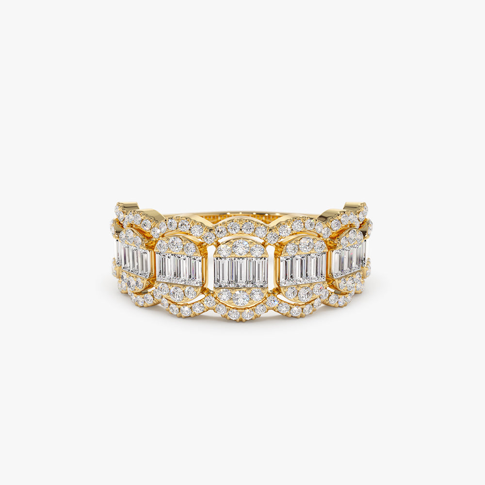 14k Baguette Diamond Ring in Halo Setting 14K Gold Ferkos Fine Jewelry