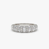 14k Dome Baguette Diamond Women's Anniversary Ring 14K White Gold Ferkos Fine Jewelry