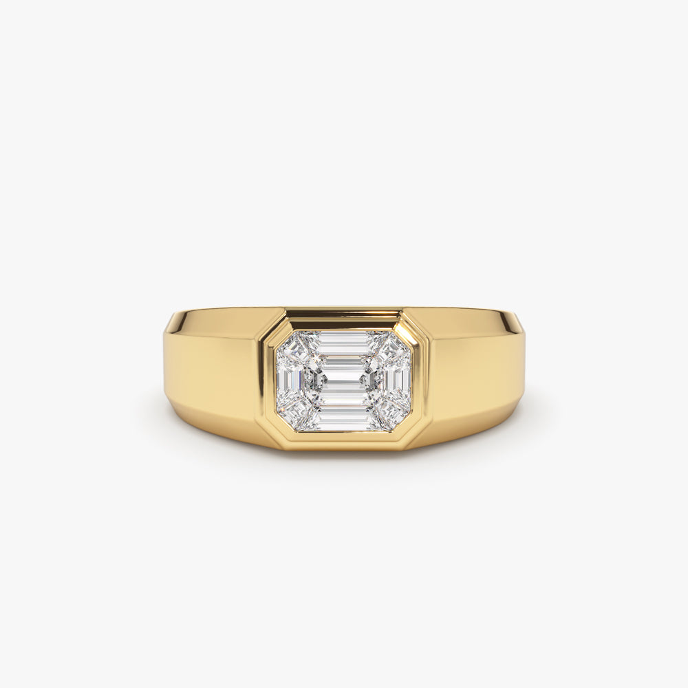 14k Emerald Cut Illusion Mosaic Solitaire Pinky Ring 14K Gold Ferkos Fine Jewelry