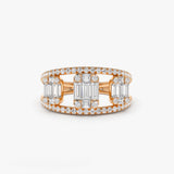 14k Baguette and Round Diamond Illusion Setting Cocktail Ring 14K Rose Gold Ferkos Fine Jewelry
