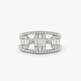 14k Baguette and Round Diamond Illusion Setting Cocktail Ring 14K White Gold Ferkos Fine Jewelry