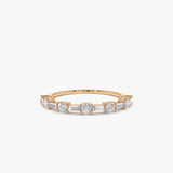 14k Baguette and Round Diamond Alternating Ring 14K Rose Gold Ferkos Fine Jewelry