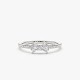 14k Baguette and Round Diamond Bow Ring 14K White Gold Ferkos Fine Jewelry