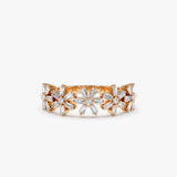 14K Baguette Diamond Multi Flower Design Ring 14K Rose Gold Ferkos Fine Jewelry