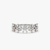 14K Baguette Diamond Multi Flower Design Ring 14K White Gold Ferkos Fine Jewelry