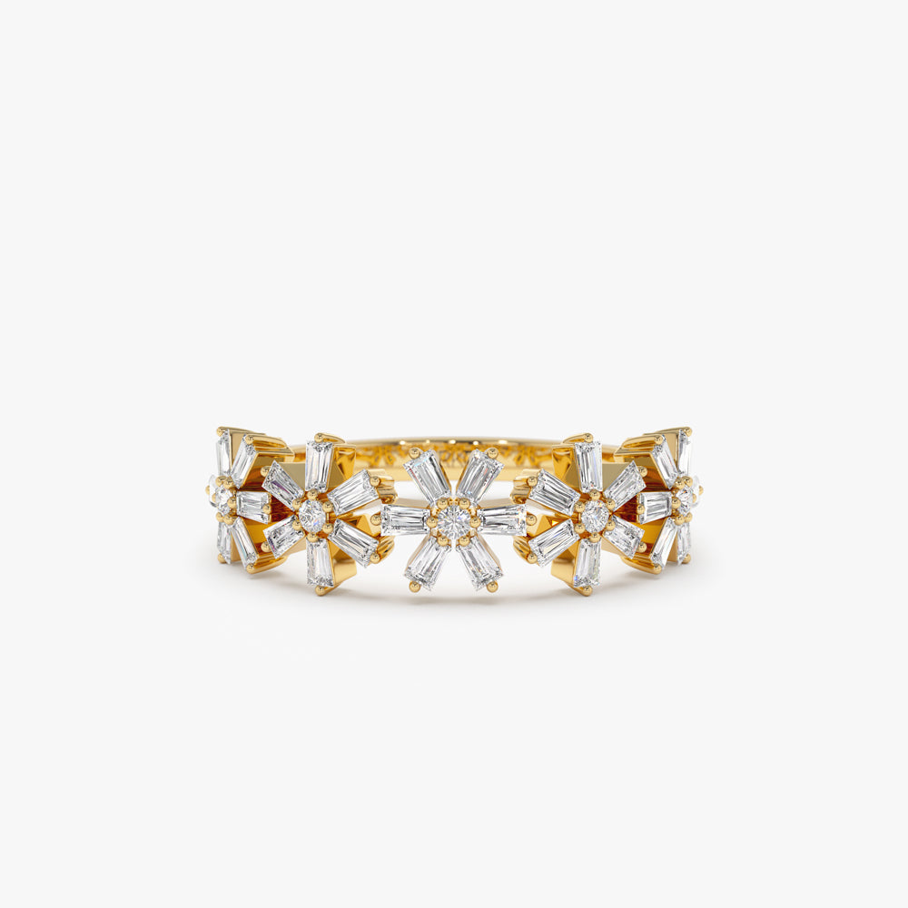 14K Baguette Diamond Multi Flower Design Ring 14K Gold Ferkos Fine Jewelry