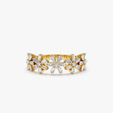 14K Baguette Diamond Multi Flower Design Ring 14K Gold Ferkos Fine Jewelry