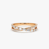 14k Mix Baguette and Round Diamond Crossover Ring 14K Rose Gold Ferkos Fine Jewelry