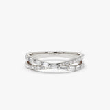 14k Mix Baguette and Round Diamond Crossover Ring 14K White Gold Ferkos Fine Jewelry