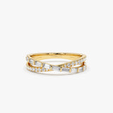 14k Mix Baguette and Round Diamond Crossover Ring 14K Gold Ferkos Fine Jewelry