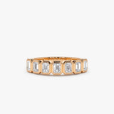 14k Bezel Setting Emerald Cut Diamond Wedding Band 14K Rose Gold Ferkos Fine Jewelry