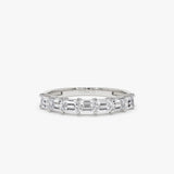 14k Prong Horizontal Set Emerald Cut Diamond Wedding Band 14K White Gold Ferkos Fine Jewelry