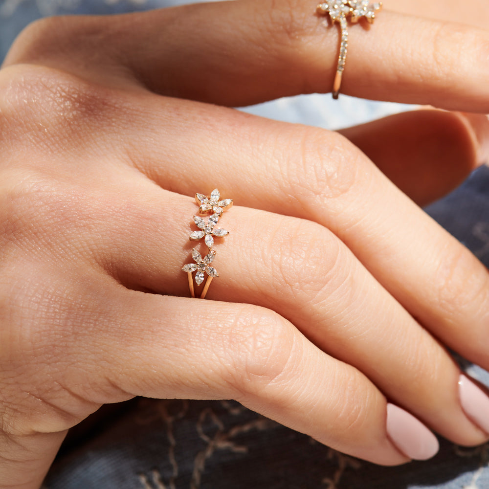 14k Marquise Diamond Multi-Flower Ring  Ferkos Fine Jewelry