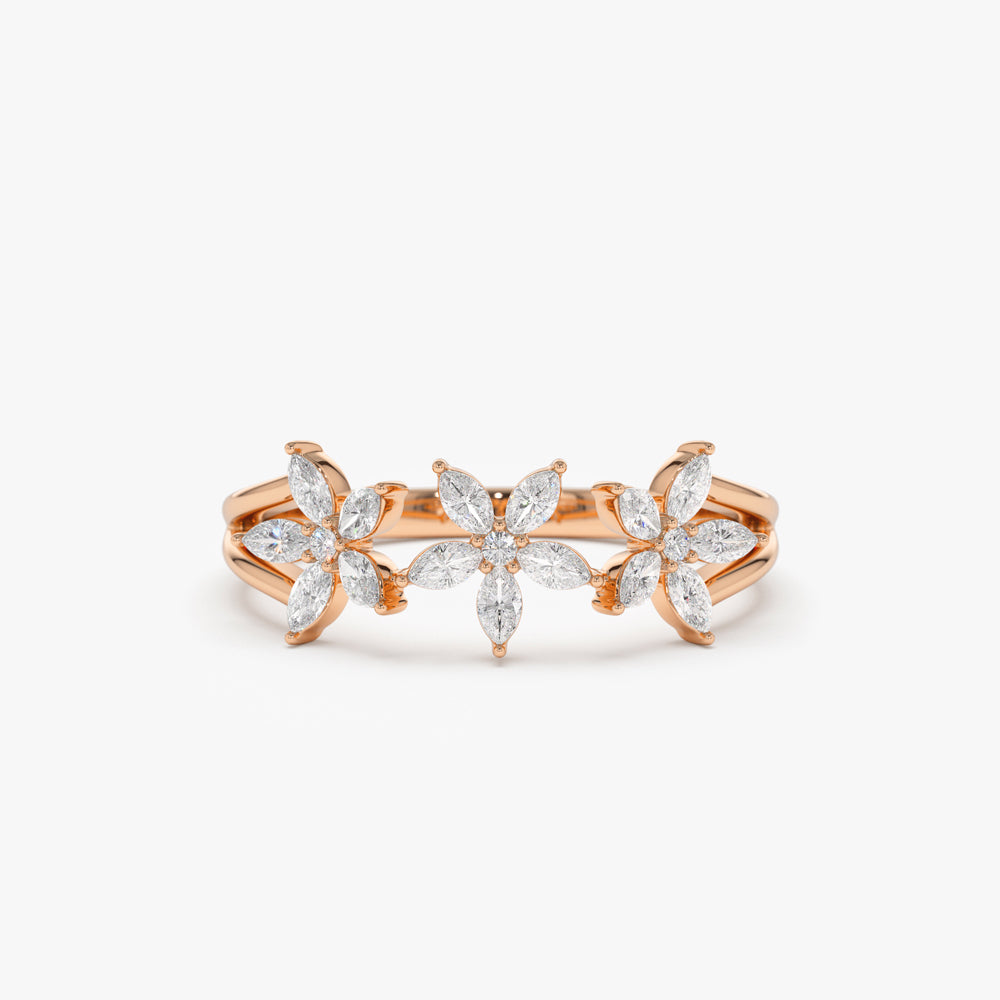 14k Marquise Diamond Multi-Flower Ring 14K Rose Gold Ferkos Fine Jewelry