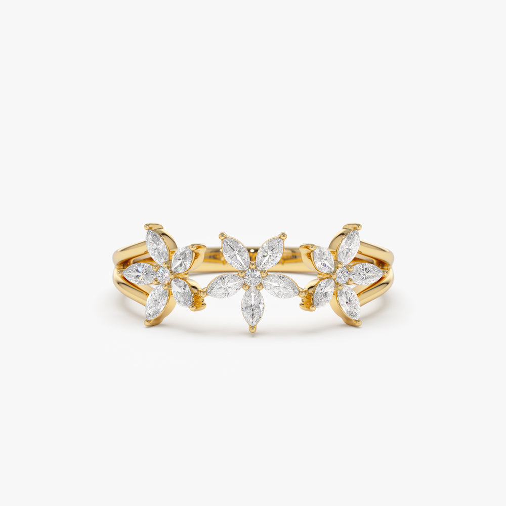 14k Marquise Diamond Multi-Flower Ring 14K Gold Ferkos Fine Jewelry