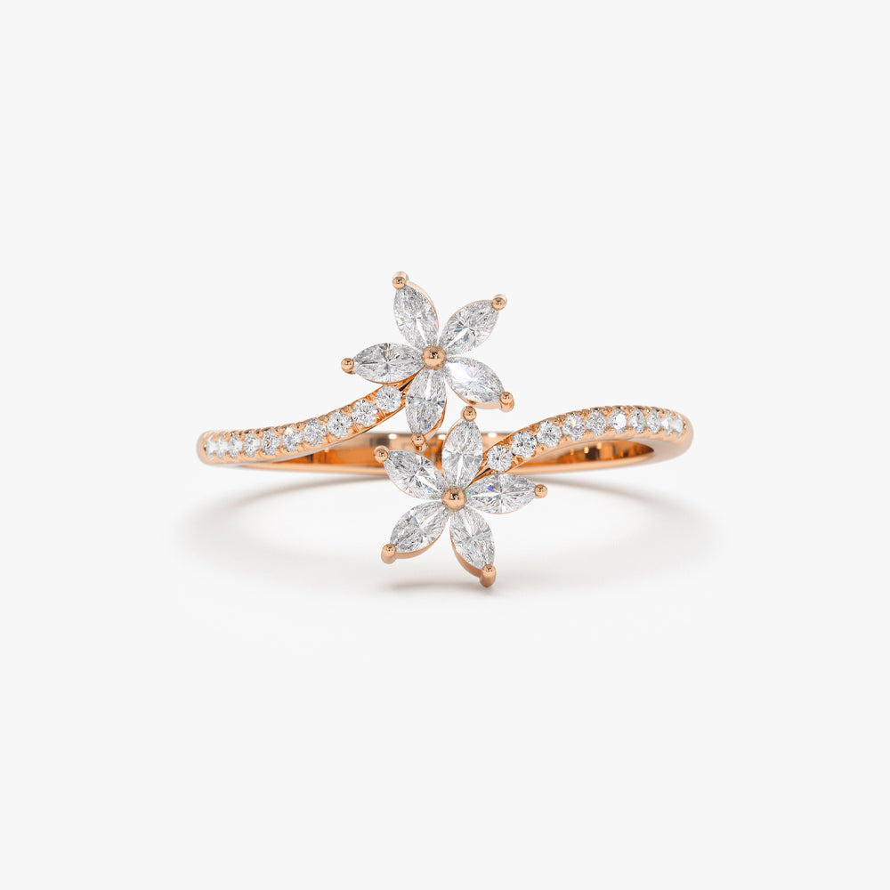 Marquise Diamond Flower Bypass Ring in 14k 14K Rose Gold Ferkos Fine Jewelry