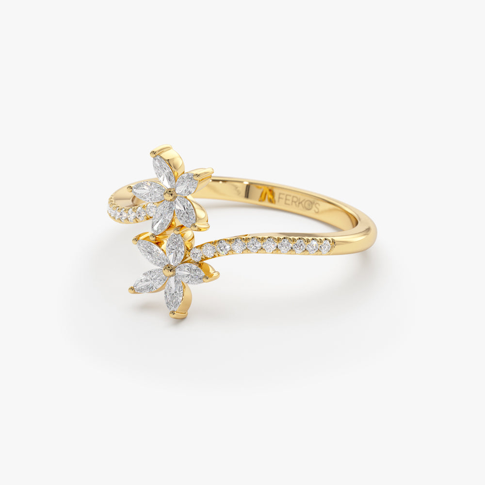 Marquise Diamond Flower Bypass Ring in 14k  Ferkos Fine Jewelry