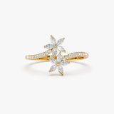 Marquise Diamond Flower Bypass Ring in 14k 14K Gold Ferkos Fine Jewelry