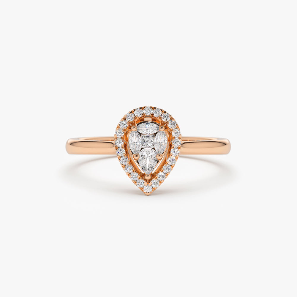 Gorgeous Pear Shaped Rose Cut Diamond Ring In 14K Gold