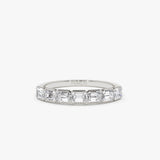 14k Half Bezel Emerald Cut Diamond Wedding Band 0.75 ctw 14K White Gold Ferkos Fine Jewelry