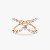 Baguette & Round Diamond Crisscross Ring in 14kt 14K Rose Gold Ferkos Fine Jewelry