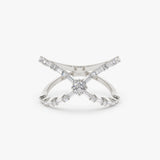Baguette & Round Diamond Crisscross Ring in 14kt 14K White Gold Ferkos Fine Jewelry