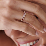 14k Princess Cut Ruby W/ Baguette and Round Diamond Ring  Ferkos Fine Jewelry
