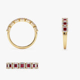 14k Princess Cut Ruby W/ Baguette and Round Diamond Ring  Ferkos Fine Jewelry