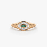 14k Marquise Shaped Emerald and Baguette Diamond Ring 14K Rose Gold Ferkos Fine Jewelry